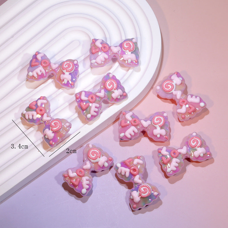 Wholesale Cute cartoon heavy oil double-sided hand-painted bow acrylic beads